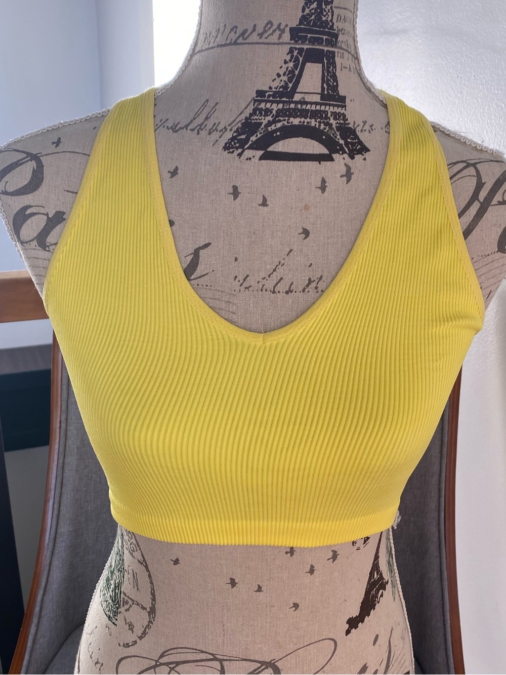 FP Movement by Free People Bright Yellow Ribbed V-Neck Cropped Tank